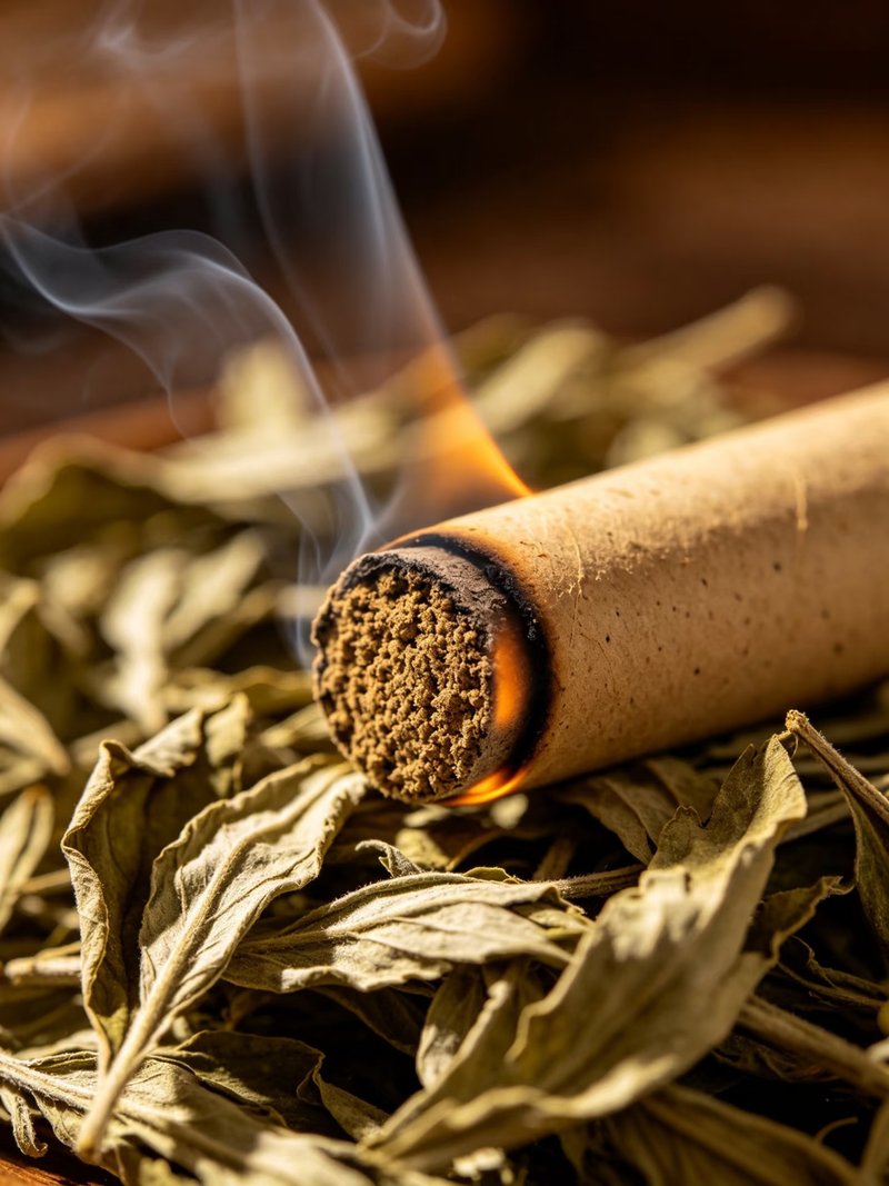 Close-up of a burning moxa stick