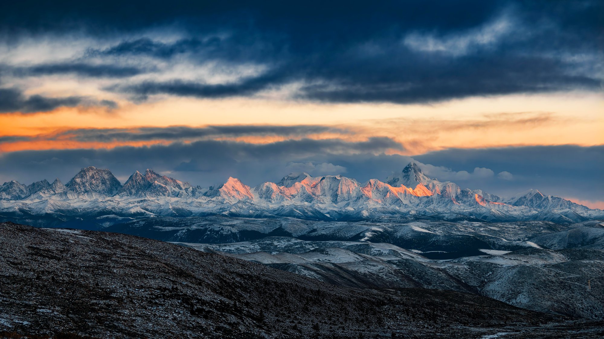 Alpenglow on Mount Gongga at sunset, Western Sichuan